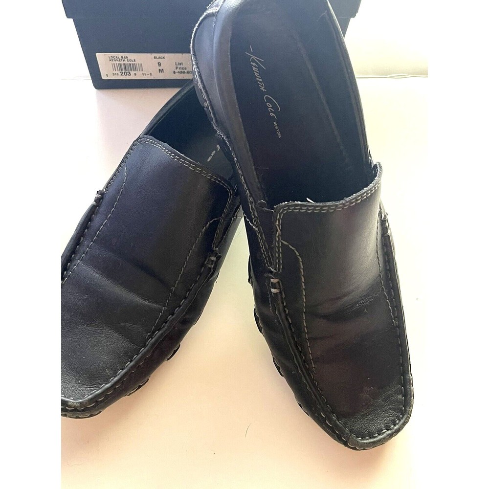 KENNETH COLE Local Bar Driving Shoes Black Leather Loafers 9 M with box